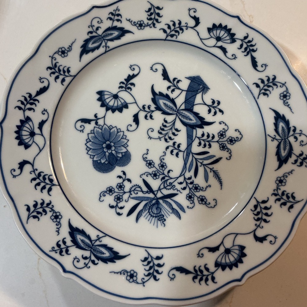 Blue Danube Japan Porcelain Dinner Plates Blue Onion Scalloped Setof 4